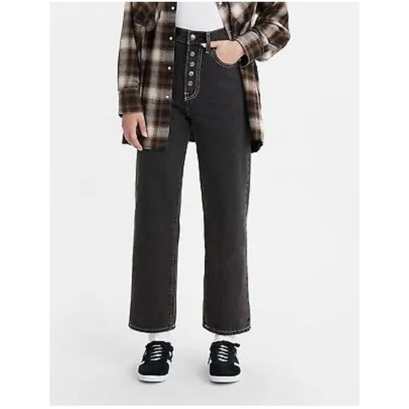 Levi’s Black Ribcage Button Front Straight Ankle Jeans sz 28 NWOT - Picture 1 of 7